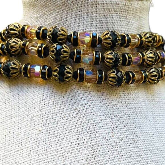 Vintage Aurora Borealis Beaded Goldtone Choker Necklace - Picture 3 of 9